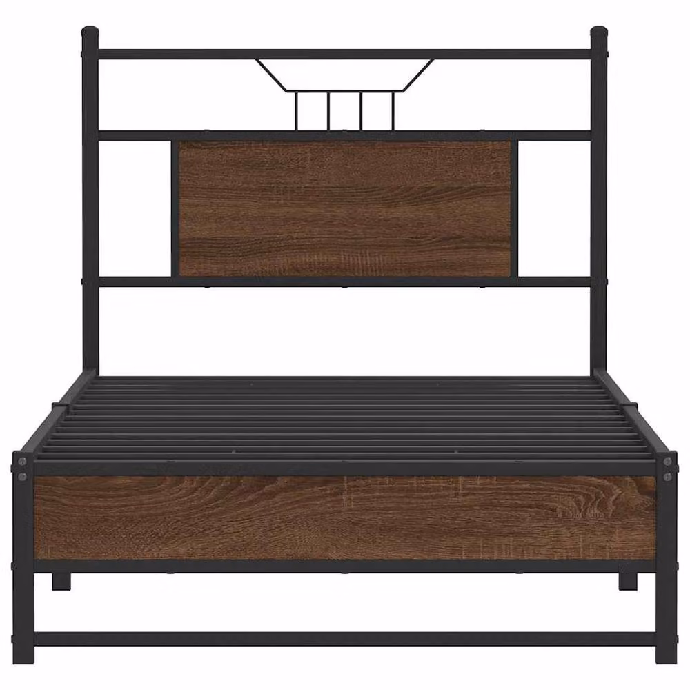 Berkfield Home Small Single Wood and Metal Bed Frame in Brown Oak, W/D/H: 190 x 80.5 x 91.5 cm – 4