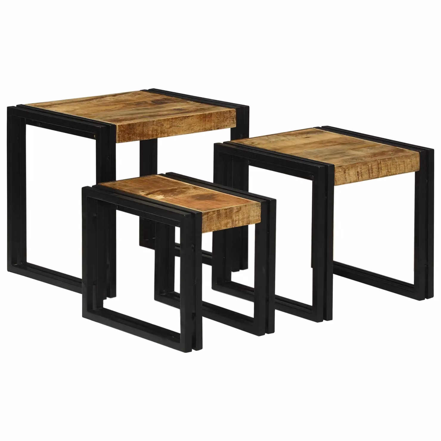 Berkfield Home Nesting Tables, Set of 3, Solid Mango Wood in Brown and Black – 2