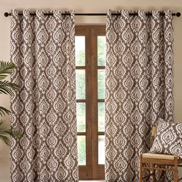 Pineapple Elephant Suri Ethnic Animal Graphic Eyelet Curtains in Beige and Brown Cotton