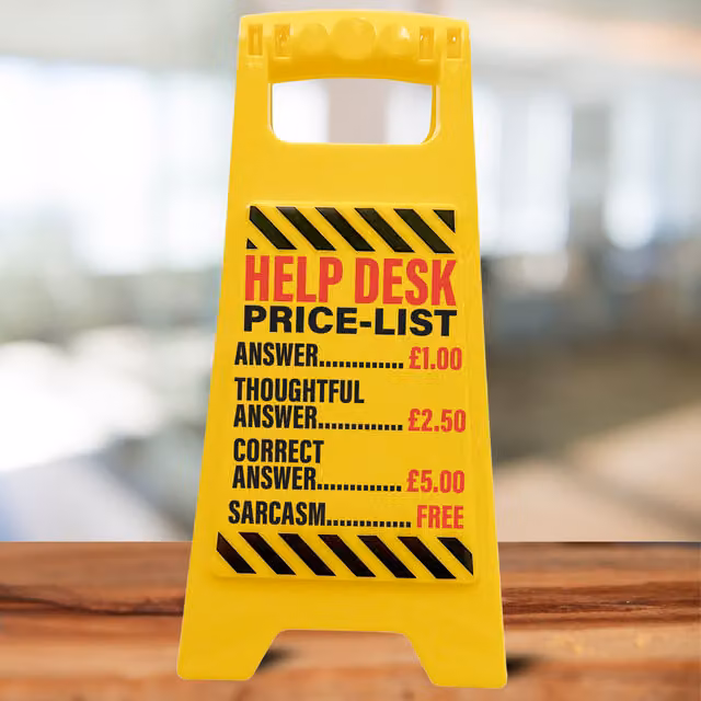 Boxer Gifts Help Desk Joke Office Sign, Yellow, W/D/H: 28.0 x 28.0 x 20.0 cm