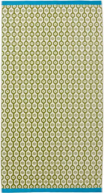 Land & Shore Floral Daisy Cotton Hand Towel with Border, Green and Petrol