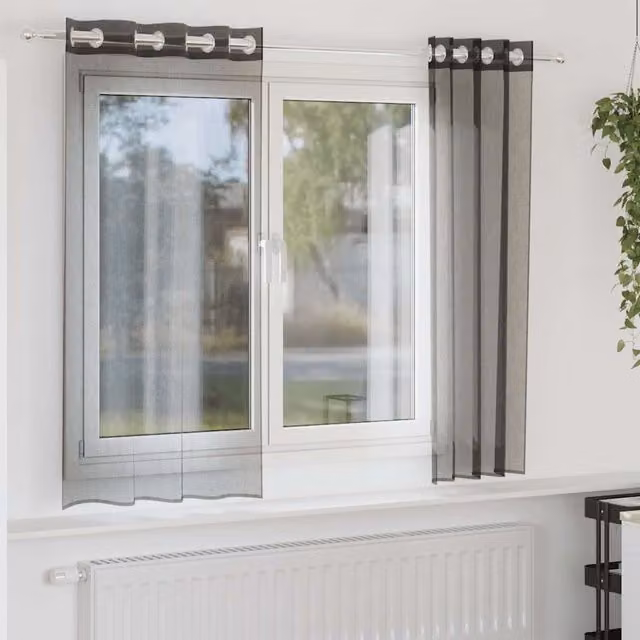 Berkfield Home Black Voile Fabric Panel Curtains with Eyelets, 2 Pack, W: 140 cm, H: 140 cm