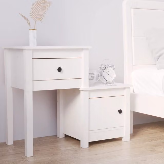 Berkfield Home White Solid Wood Pine Bedside Cabinet W/D/H: 79.5 x 38 x 65.5 cm