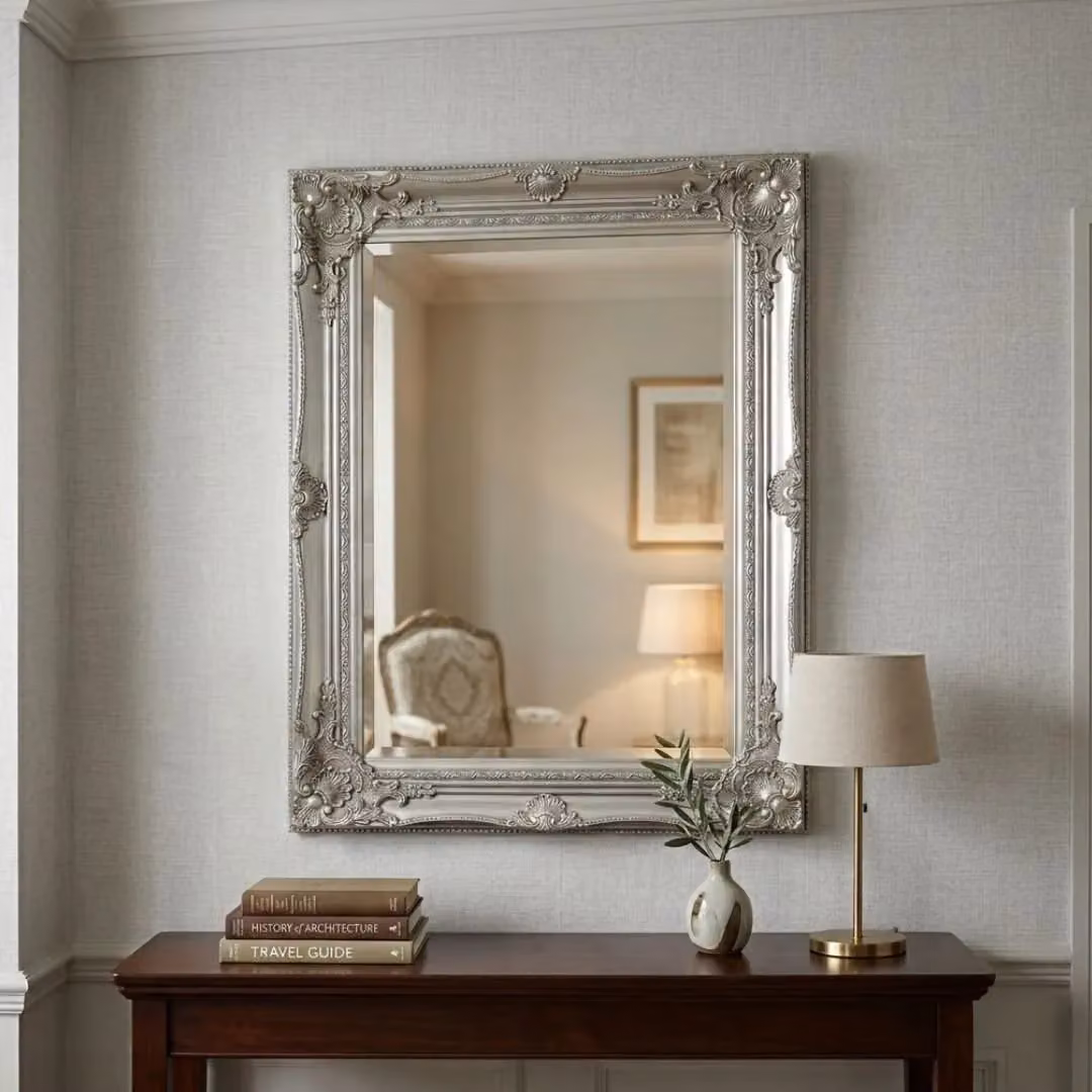 HOME LUXE INTERIOR Vintage Silver Ornate Antique Style Rectangular Wall Mirror W: 50 cm, H: 60 cm – 2