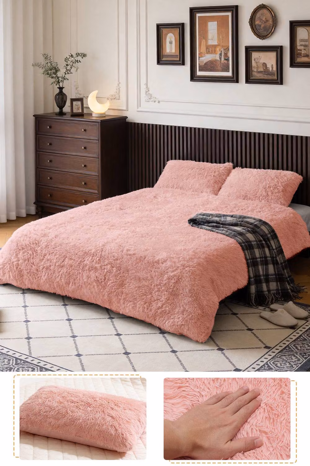 Living and Home 3-Piece Pink Faux Mink Fleece Duvet Set with Pillowcases, W/D/H: 200 x 200 cm – 2