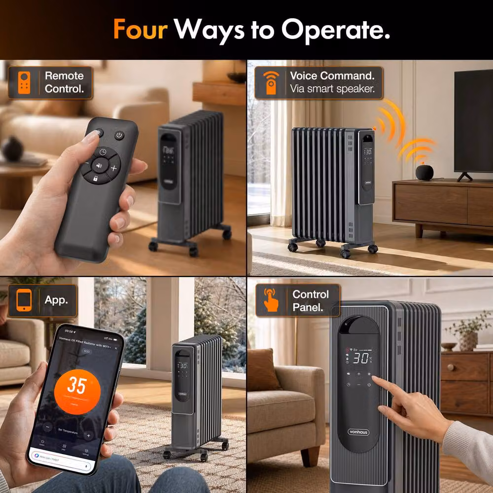 VonHaus U Shape 11 Fin Oil Filled Radiator with WiFi and Remote Control in Grey – 8