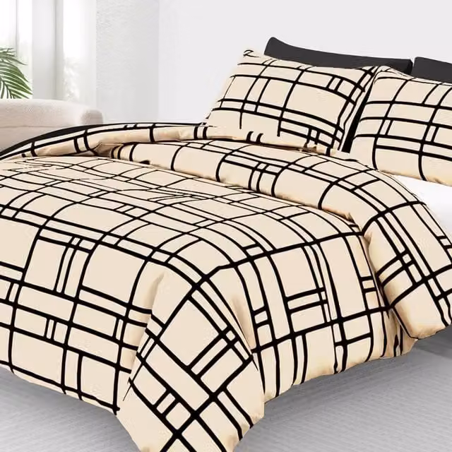 Pamposh Reversible Microfibre Duvet Cover Set in Taupe and Black, King Size (180 x 200 cm) – 1
