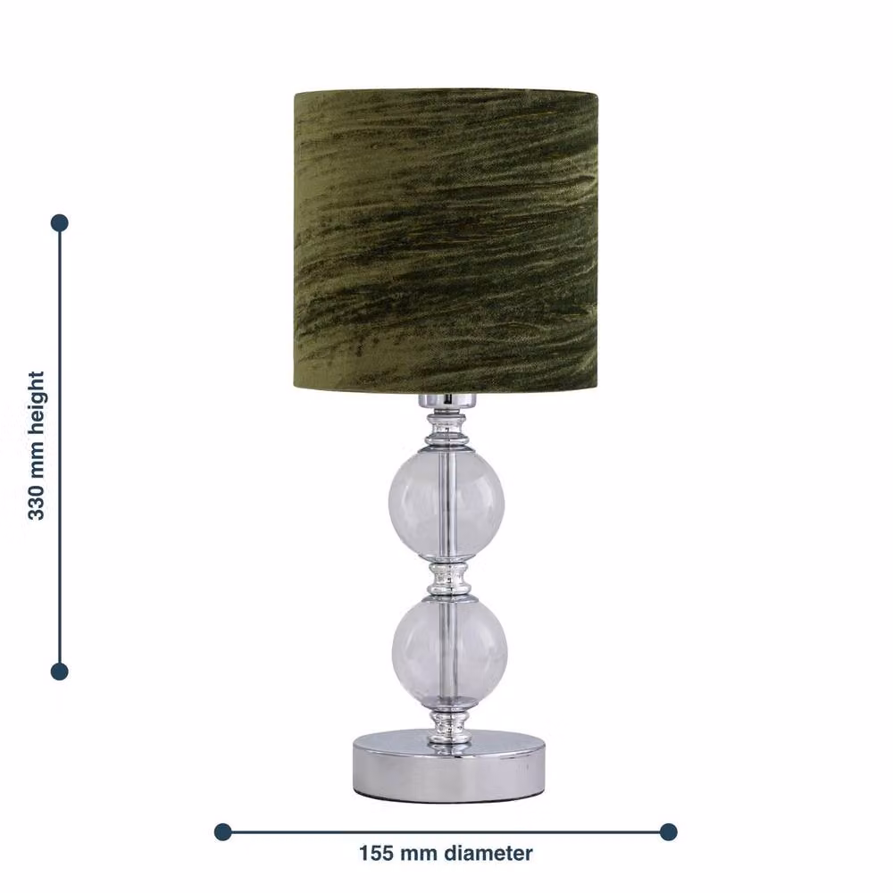 First Choice Lighting Chrome Two Ball Table Lamp with Green Crushed Velvet Shade – 4