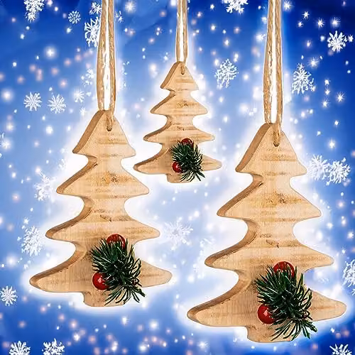 Shatchi Rustic Wooden Tree Hanging Christmas Decoration, Brown, W/D/H: 12 x 9 x 1.5 cm – 3