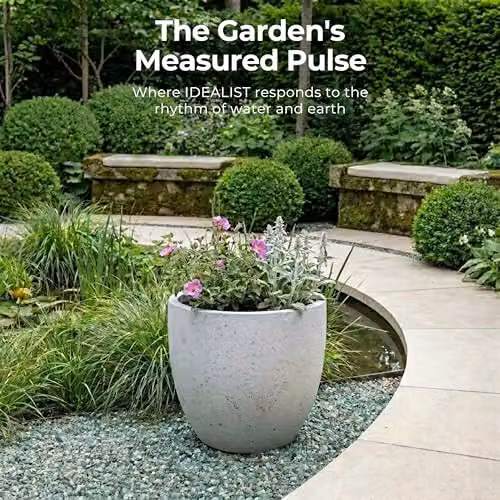 IDEALIST Set of 3 Speckled Grey Reinforced Stone Round Outdoor Plant Pots, 40cm, 45l – 5