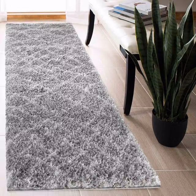 Desire Rugs Grey Moroccan Berber Shaggy Runner with Abstract Boho Design, W: 60 cm, L: 220 cm
