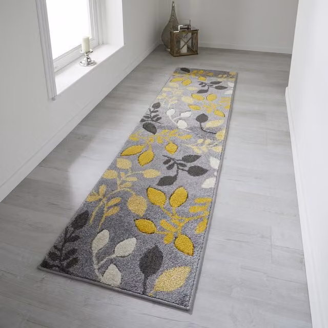 Melrose Interiors Modern Floral Woven Area Rug in Yellow, Orange and Grey, W/D: 60 x 230 cm