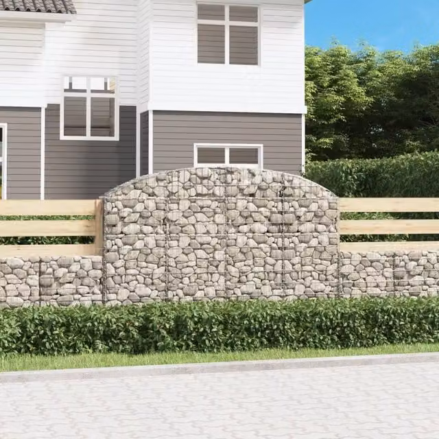 Berkfield Home Arched Gabion Basket in Silver Galvanised Steel, W: 200 cm, D: 30 cm, H: 120/140 cm