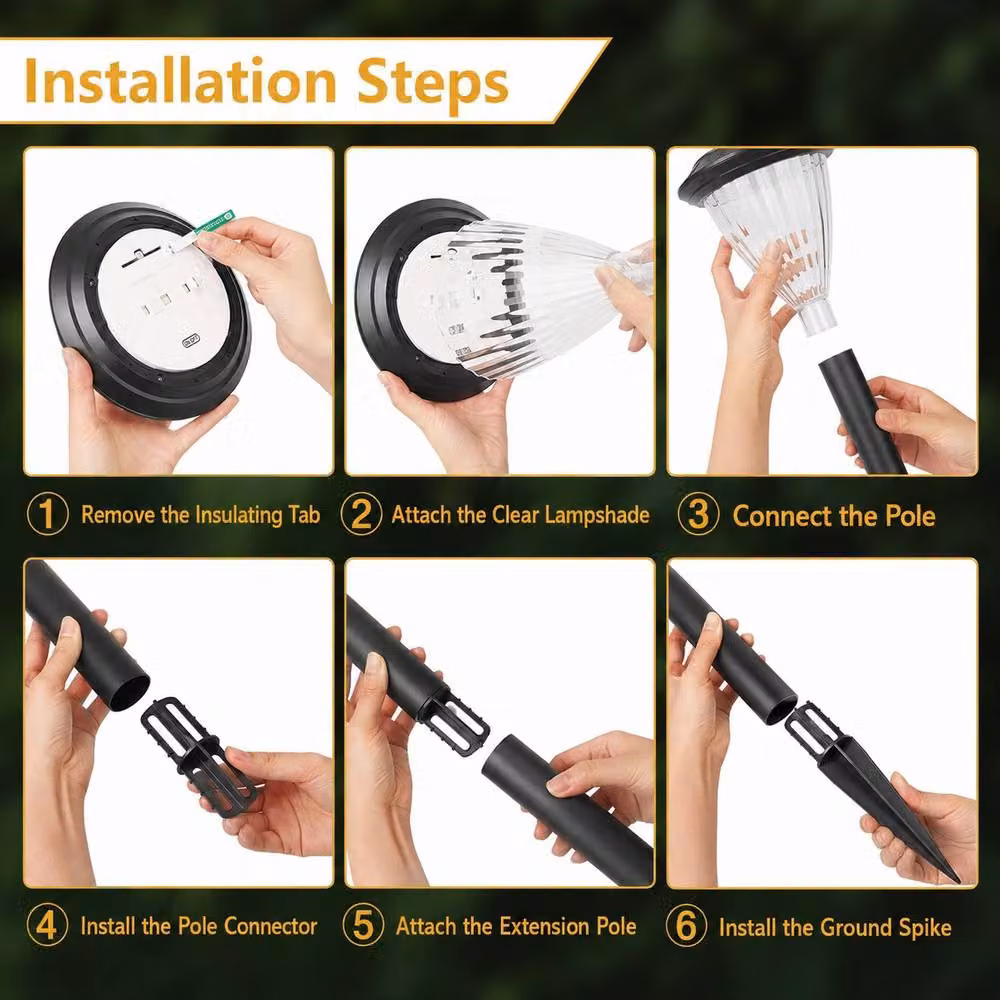 GWSOLAR Solar Garden Path Lights, 5 Pack, Warm White, Black, IP44 Waterproof with Dusk Sensor – 6