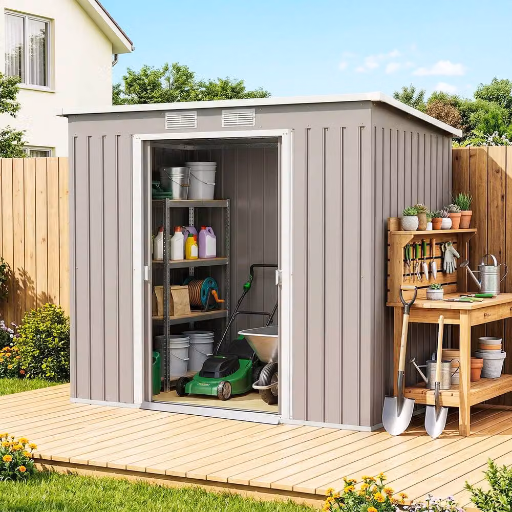 STILVORA Modern Steel Garden Shed with Foundation Kit and Double Doors, Grey, W/D/H: 213 x 130 x 172 cm – 2