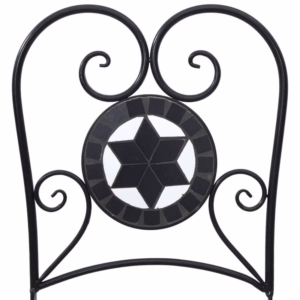 Berkfield Home Beautiful Bistro Chairs, Set of 2, Black and White Geometric Ceramic and Metal Foldable Garden Chairs – 3