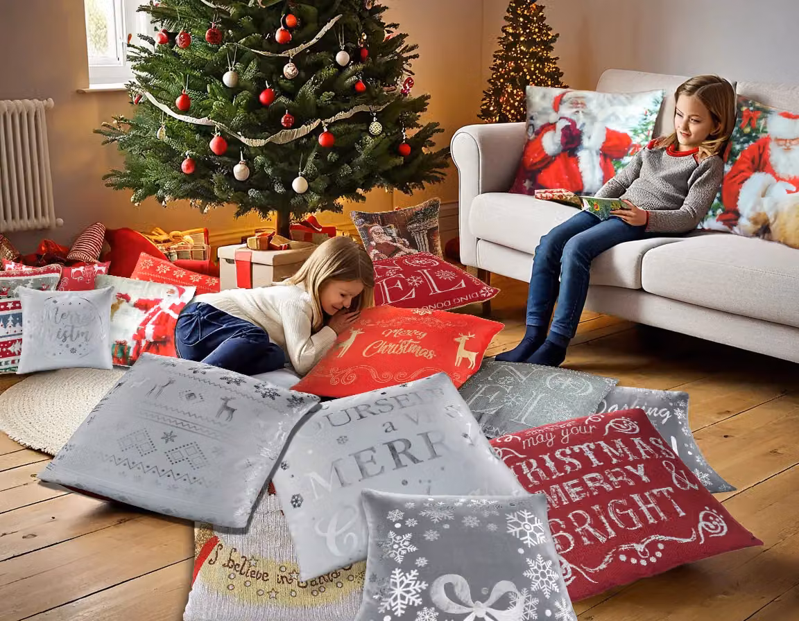 Luxor Living White and Silver Christmas Velvet Cushion, W/D/H: 45 x 45 x 45 cm – 3