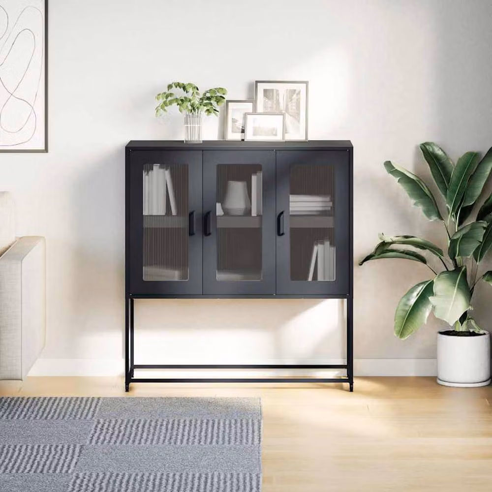 Berkfield Home Industrial Sideboard in Matt Black Metal, W/D/H: 100.5 x 39 x 107 cm – 2