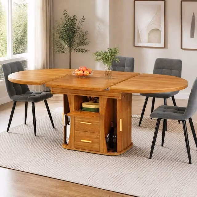 STILVORA Extendable Side Table with Storage in Brown Walnut – 1
