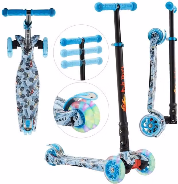 AREBOS Foldable Childrens Kick Scooter in Blue