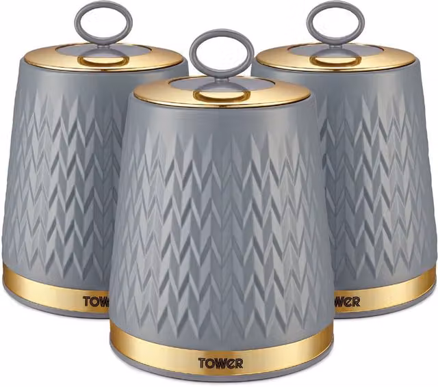 Empire Geometric Set of 3 Canisters in Grey and Black