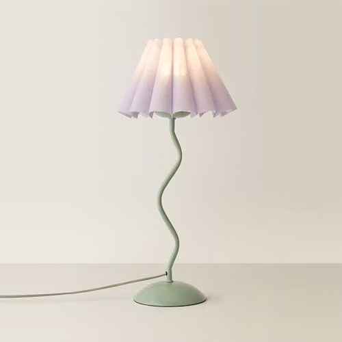 ValueLights Wiggle Lilac Pleated Scallop Metal Table Lamp in Green and Purple – 1