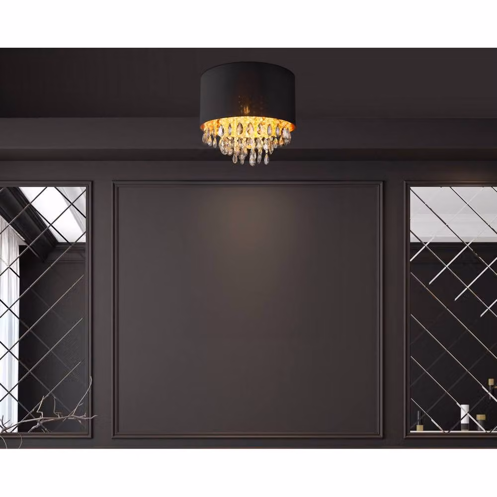Globo Lighting Black and Gold Crystal Ceiling Light with Transparent Glass, Diameter: 40 cm, Height: 33 cm – 7