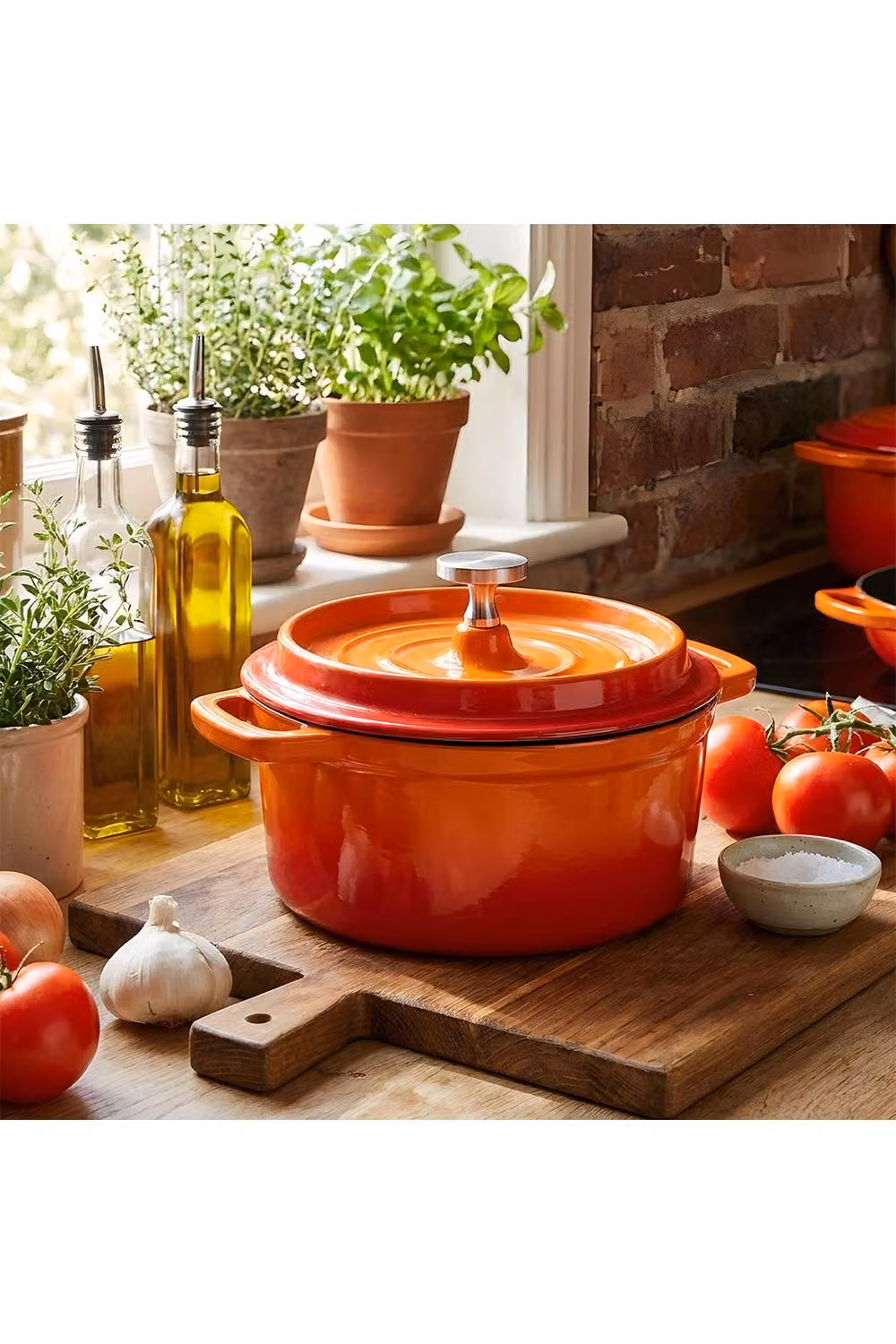 Living and Home Enamelled Cast Iron Dutch Oven Casserole Pot with Lid, Orange – 3