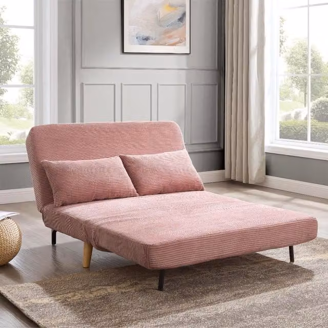Home Detail Kellar L-Shape Click-Clack Sofa Bed in Pink Cord Fabric with Scatter Cushions, 140 x 190 cm – 1