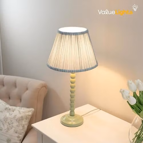 ValueLights Bobbins Sage Green Table Lamp with Fabric Cone Shade – 2