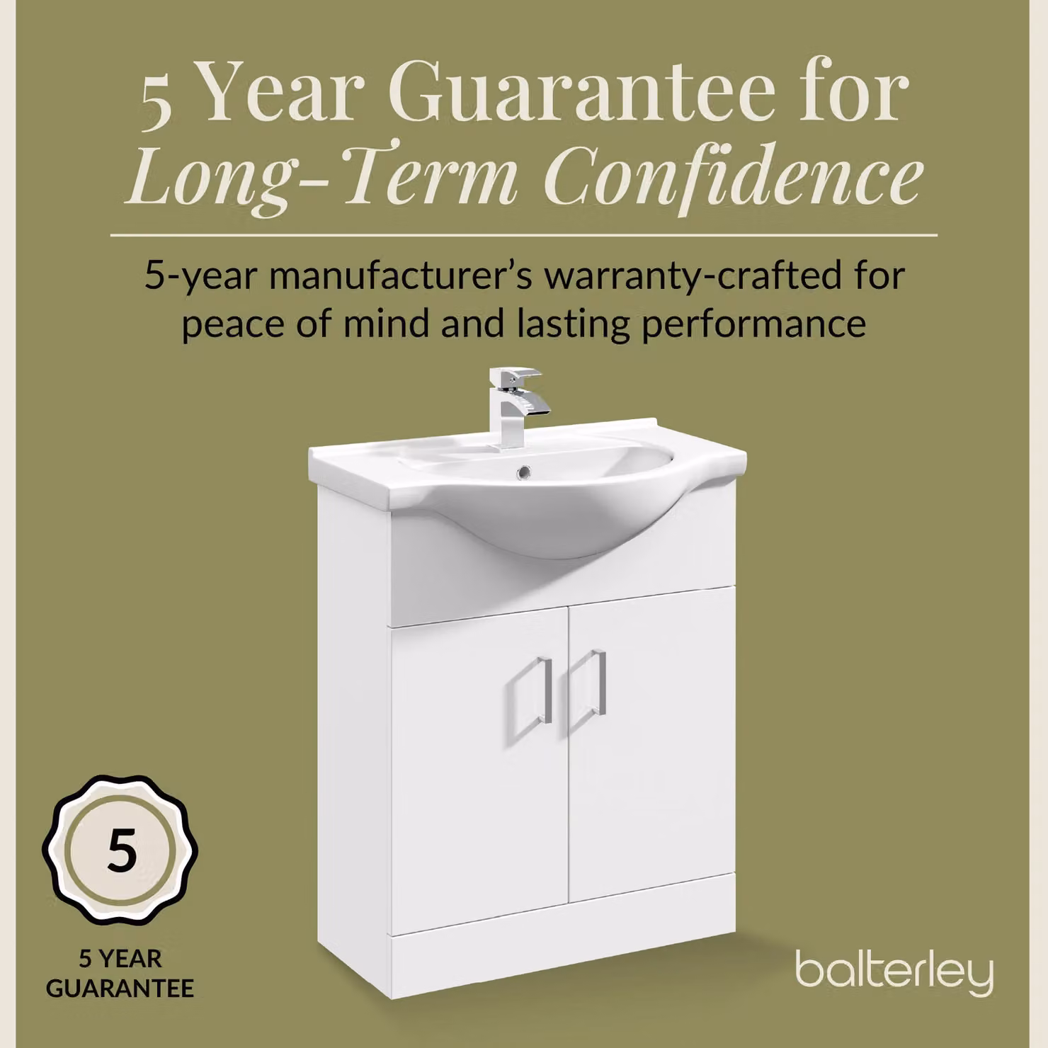 Balterley Gloss White 2 Door Freestanding Bathroom Vanity Unit with Round Basin W: 65 cm, H: 83.6 cm – 2