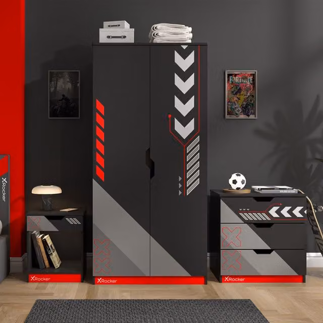 X Rocker Octane 3-Piece Childrens Bedroom Furniture Set in Red and Black