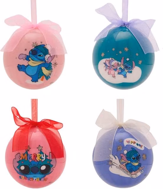 Disney Stitch Set of 4 Multicolour Round Plastic Christmas Baubles