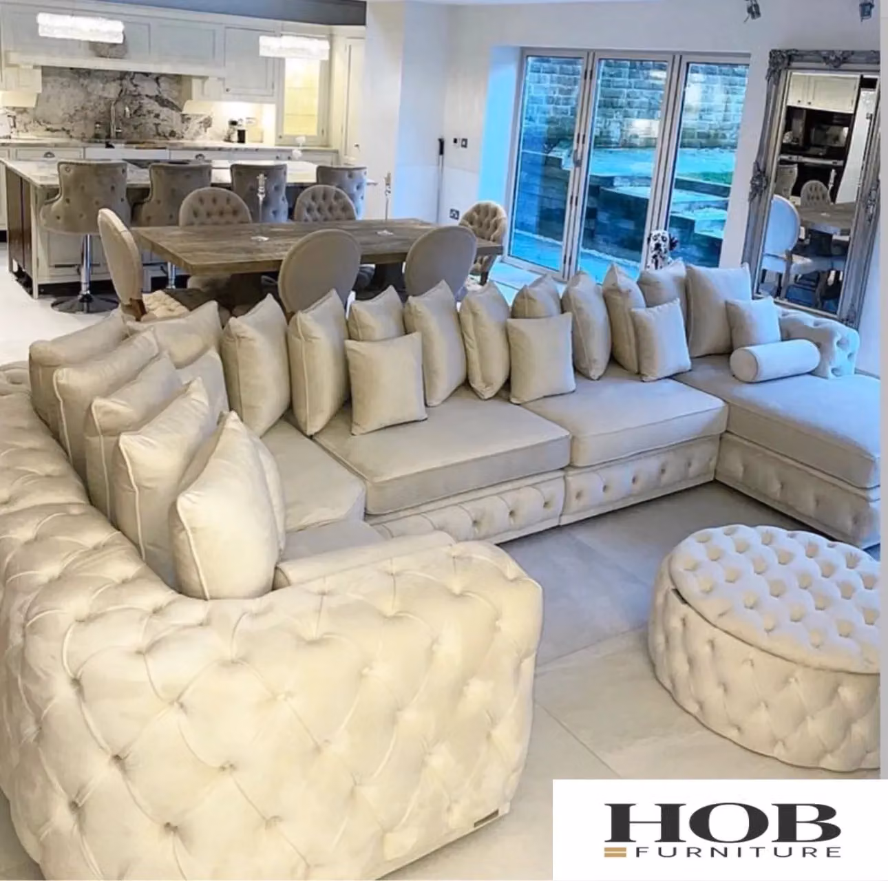 HOB Furniture Royal Surrey U Shape Chesterfield Chaise Sofa with Matching Ottoman in Grey Velvet – 2