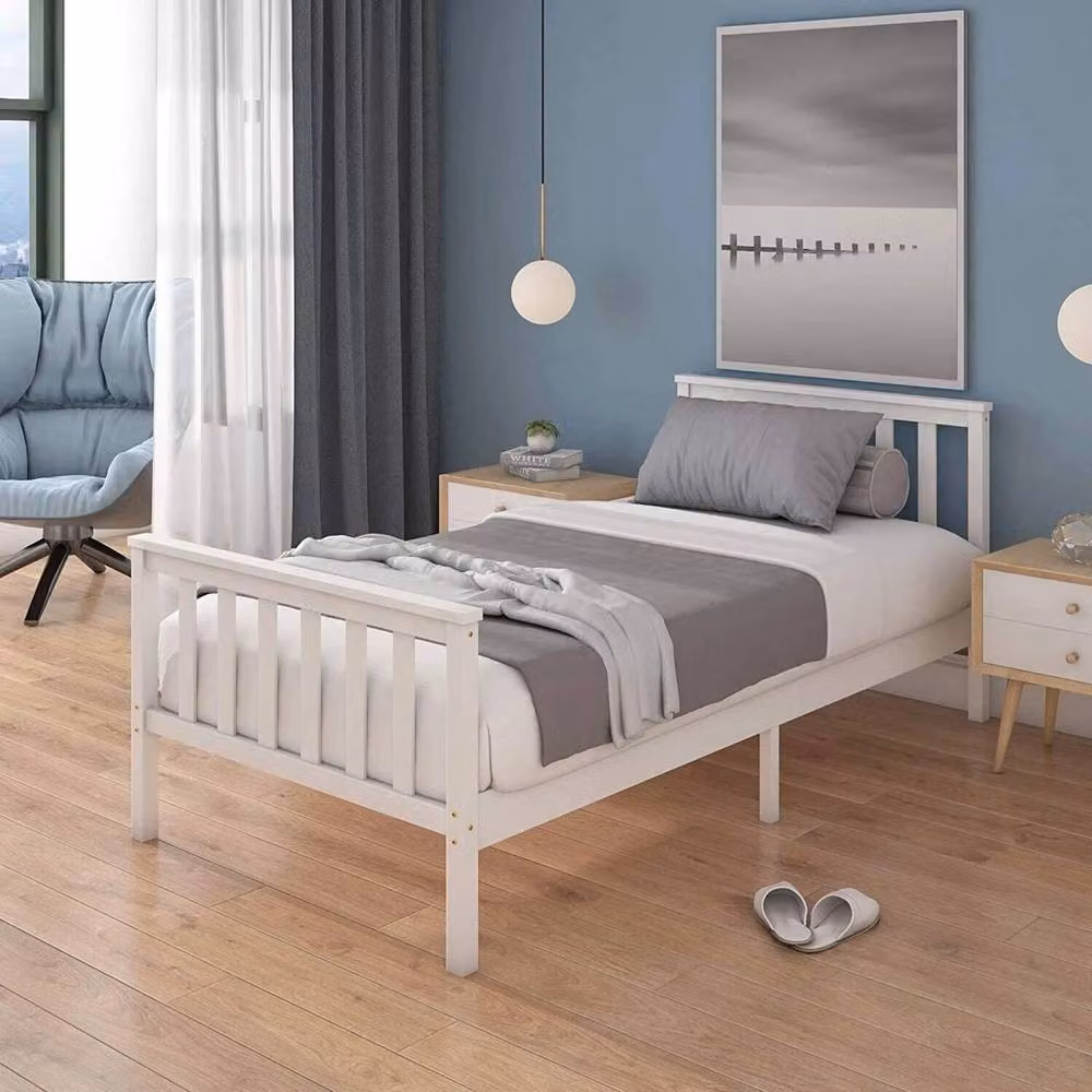 Kelvenix Small Double Wooden Bed Frame, White Lacquered Pine – 2