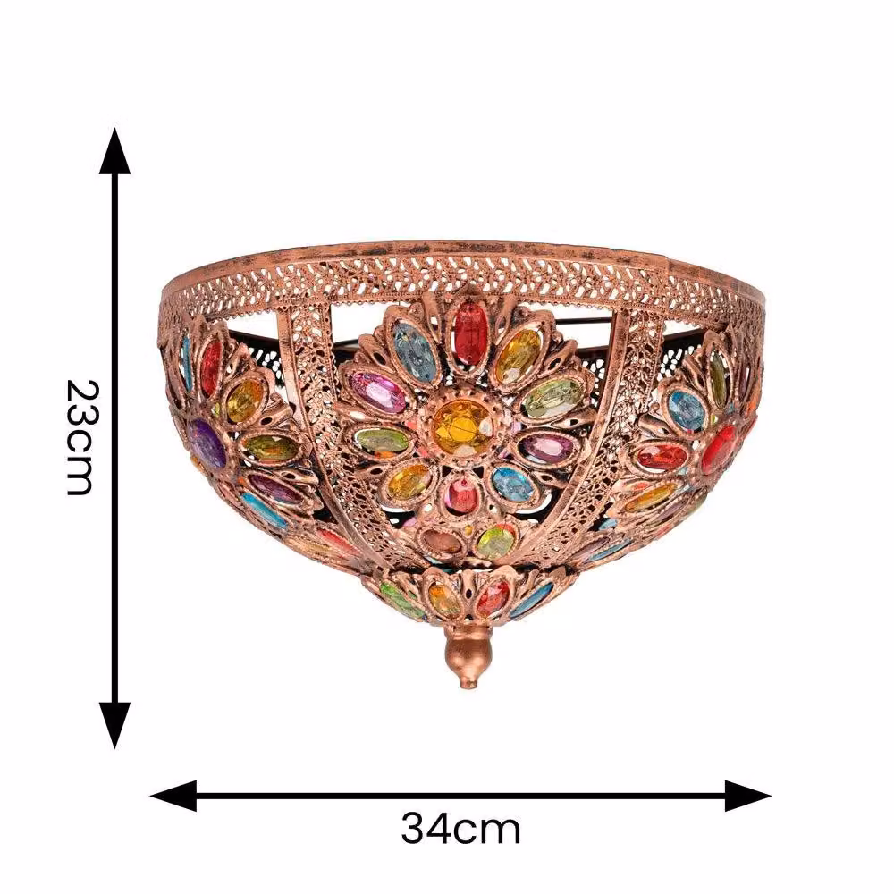 ValueLights Samia Moroccan Style Bronze Ceiling Light Shade with Multicolour Jewels, Diameter: 33 cm – 5