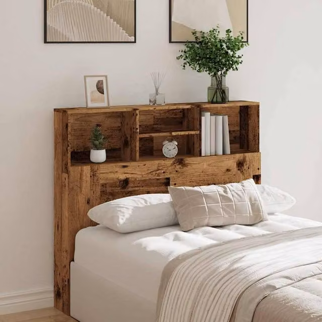 Berkfield Home Headboard Cabinet in Old Wood Brown, W/D/H: 120 x 19 x 103.5 cm – 1