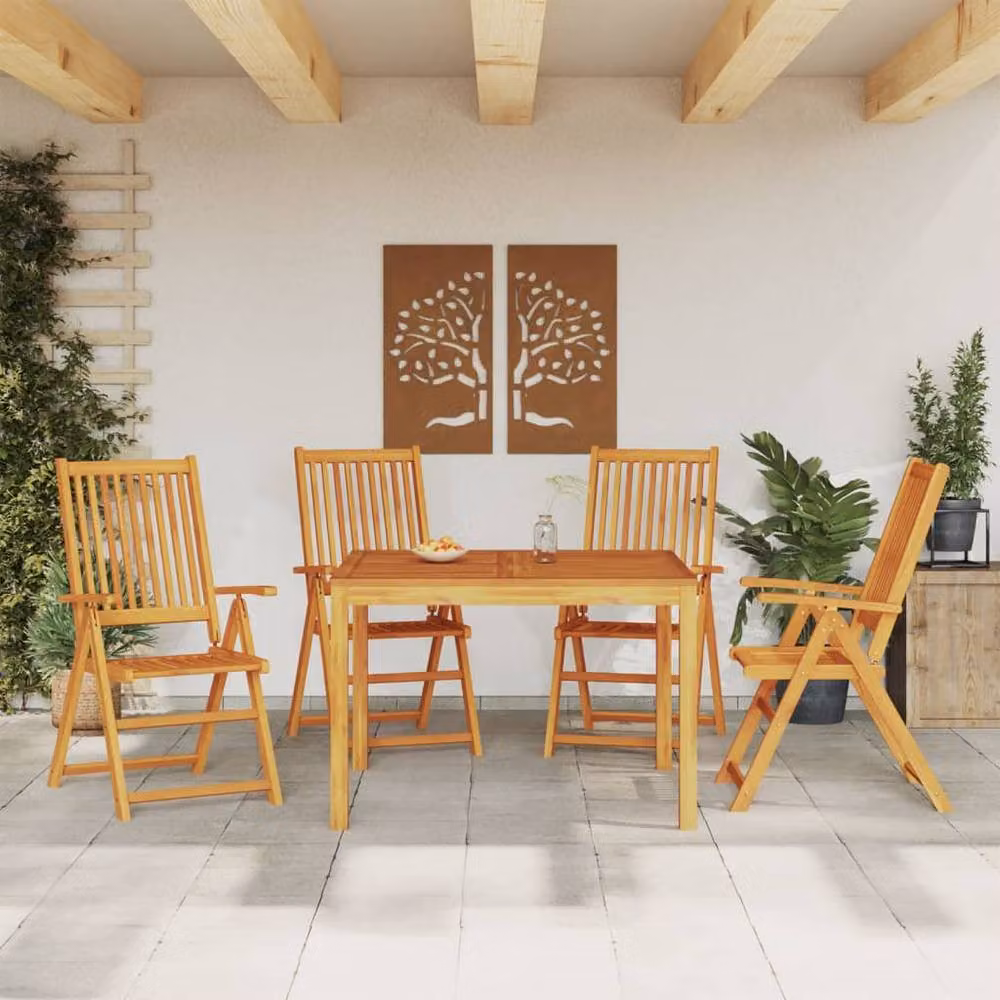Berkfield Home 5 Piece Rustic Garden Dining Set in Brown Oiled Acacia Wood – 2