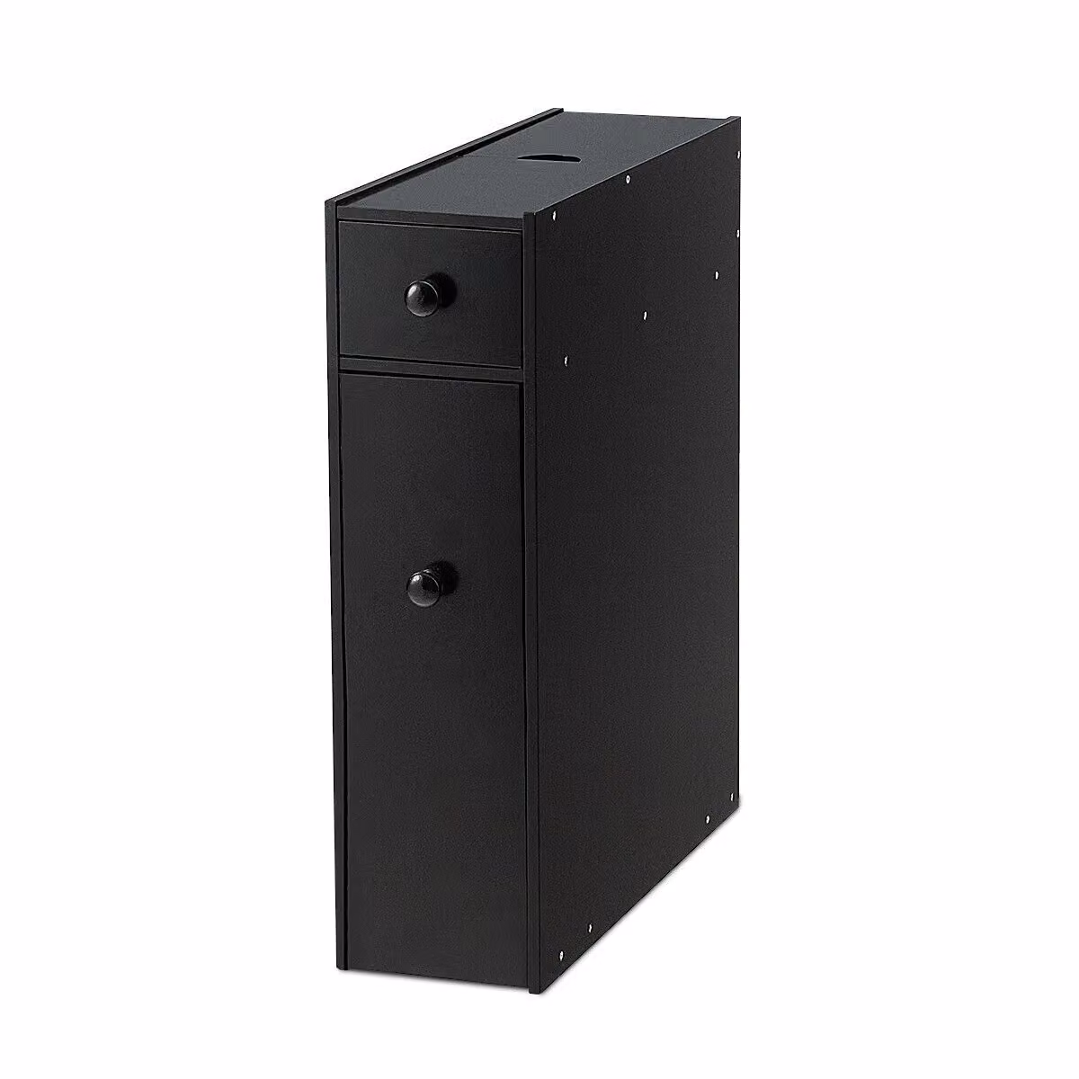 Gymax Slim Black Matt Floor Cabinet with Drawer and Hinged Doors – 9