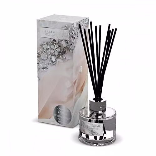 Heart and Home Patchouli and Tonka Bean Reed Diffuser with Silver Glass Tabletop Vessel