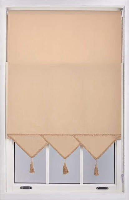 Furnished Triangle Peak Window Roller Blind in Beige with Metal Fittings, Width: 65 cm, Height: 165 cm