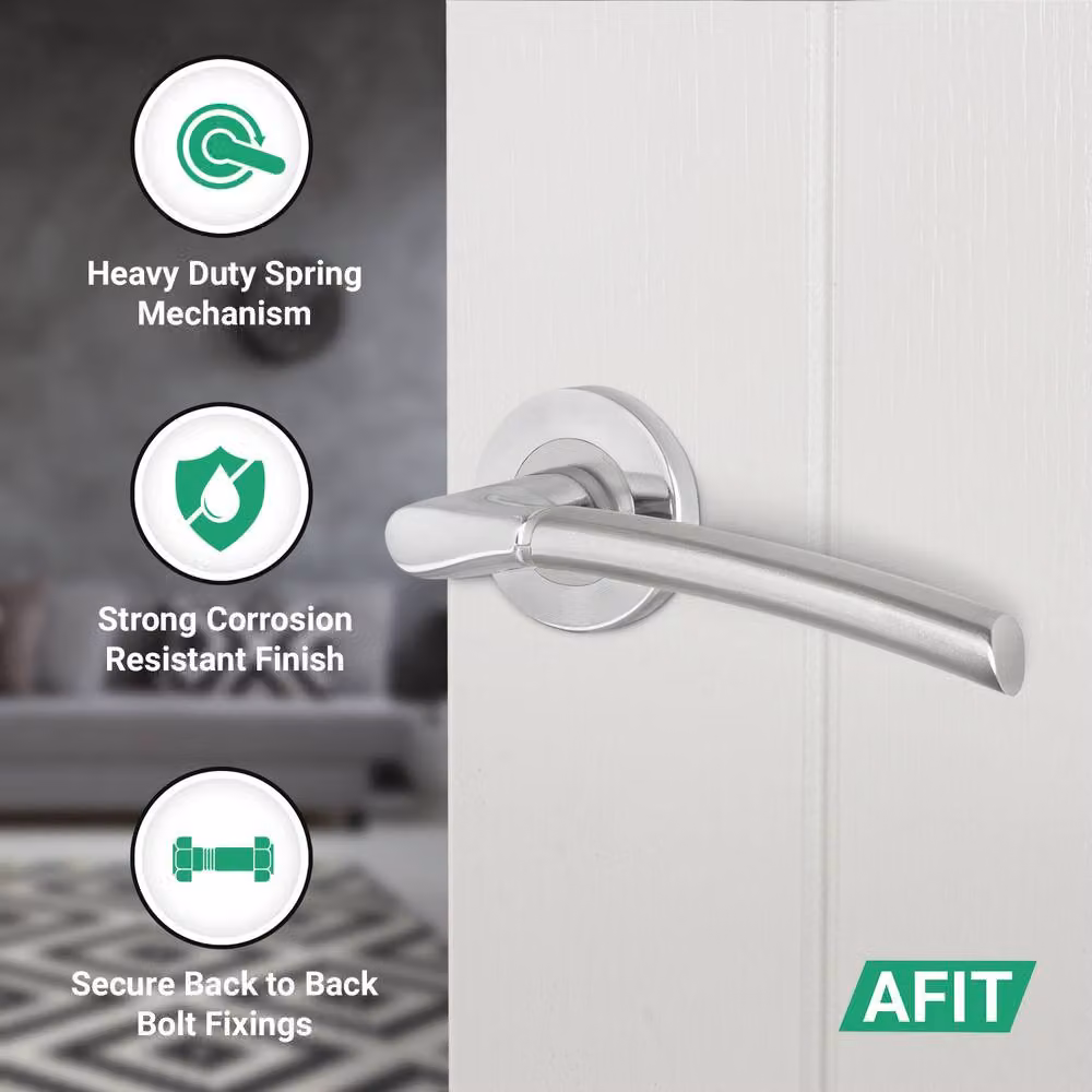 AFIT Chrome Door Handle Satin Nickel Feature Lever Pack in Silver with 5 Latches and Hinges – 2
