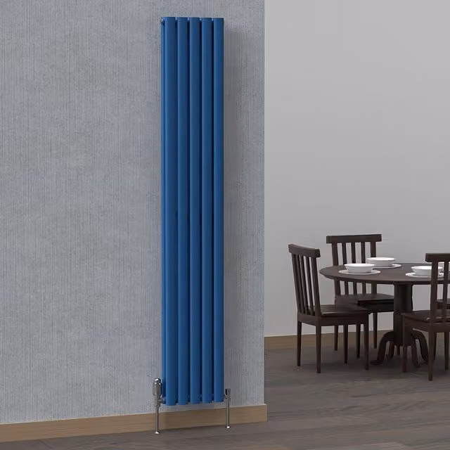 Lux Heat Oval Coloured Vertical Radiator in Blue, H 180 cm x W 30 cm