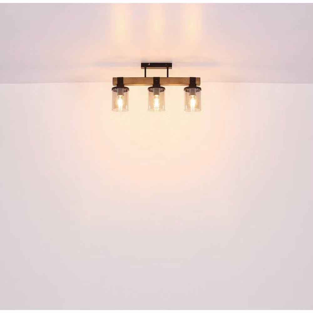 Globo Lighting Rustic 3-Bulb Ceiling Light in Black and Wood with E27 Glass Shades – 4