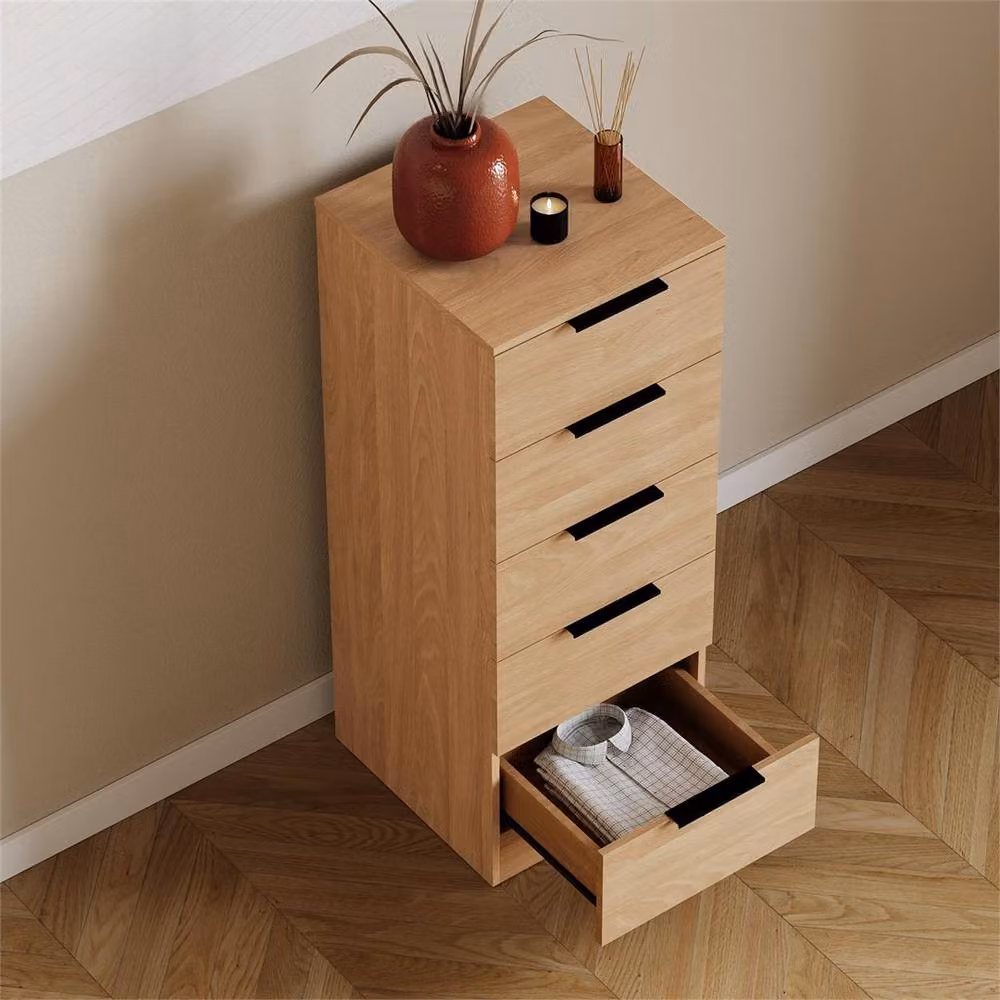 Kelvenix Modern Pine 5 Drawer Narrow Bedroom Chest Cabinet in Brown – 3