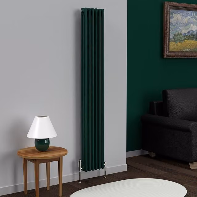 Lux Heat Vertical Coloured Column Radiator in British Racing Green, H: 180 cm, W: 29 cm