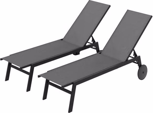 Costway Set of 2 Grey Outdoor Patio Sun Lounger Recliner Chairs with Wheels and Adjustable Headrests – 1