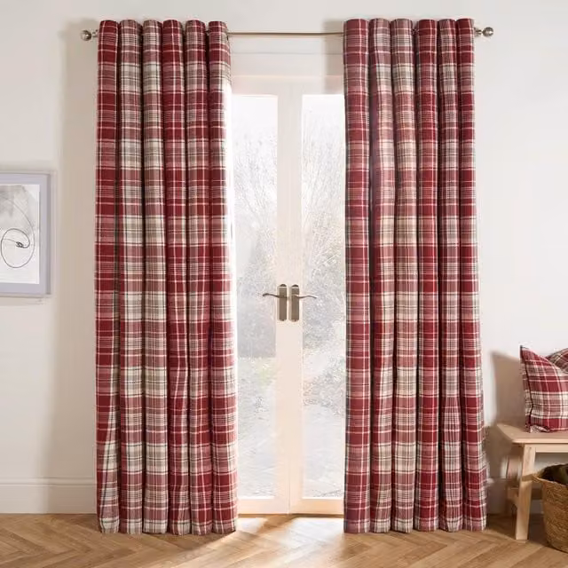 OHS Dorest Woven Check Thermal Blackout Eyelet Curtains, Red, Width: 228 cm, Height: 168 cm