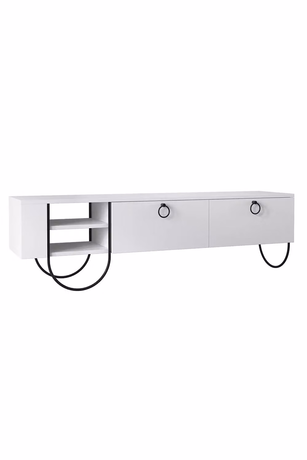 FWStyle Modern 2 Door TV Unit with Open Shelf in White Lacquered Finish – 2