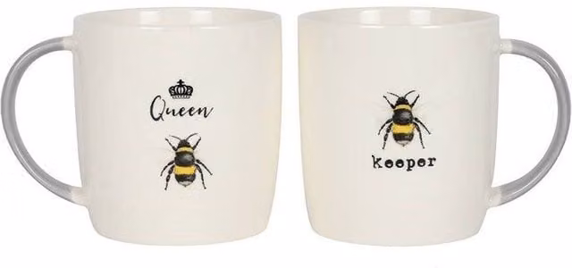 KDMD Queen Bee and Bee Keeper Bone China Mug Set in White